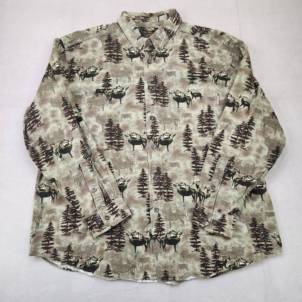 VTG Woolrich Flannel Shirt Men XL Green Button Down Long‎ Sleeve Deer Hunting
